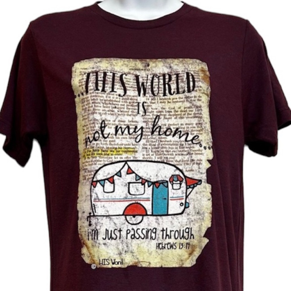 Tultex Christian Tee This World Is Not My Home Hebrews 13:14 Camper Plum Small